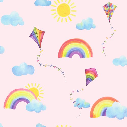 Holden Decor Rainbows and Flying Kites Pink Wallpaper 91021