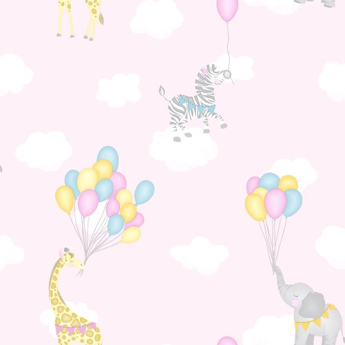 Holden Decor Animal Balloons Pink Wallpaper 91040