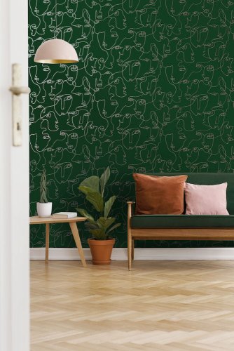Holden Decor Linear Visages Green and Gold Wallpaper 91270