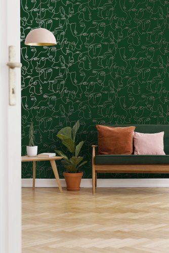 Holden Decor Linear Visages Green and Gold Wallpaper 91270
