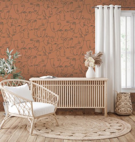 Holden Decor Linear Visages Burnt Orange Wallpaper 91271