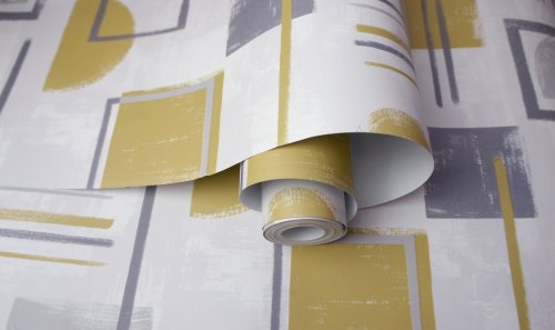 Holden Decor Nordic Geo wallpaper in grey and ochre.