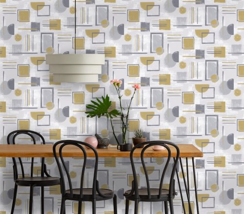 Holden Decor Nordic Geo Grey/Ochre Wallpaper 91331