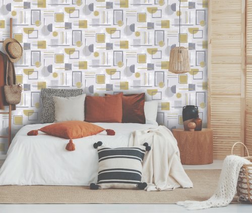 Holden Decor Nordic Geo Grey/Ochre Wallpaper 91331