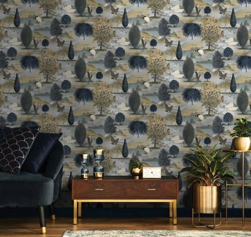 Holden Decor Tundra Navy & Ochre Wallpaper