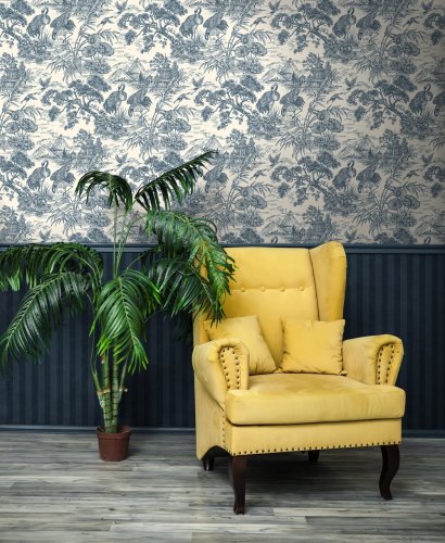 Holden Decor Cranes Natoru Navy & Cream Wallpaper Room