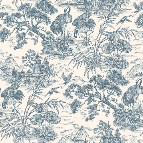 Holden Decor Cranes Natoru Navy & Cream Wallpaper