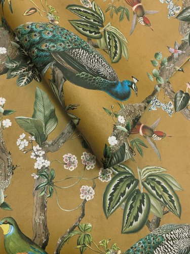 Holden Decor Peacock Cassia Ochre Wallpaper Roll