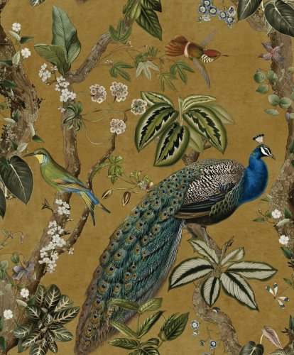 Holden Decor Peacock Cassia Ochre Wallpaper Long