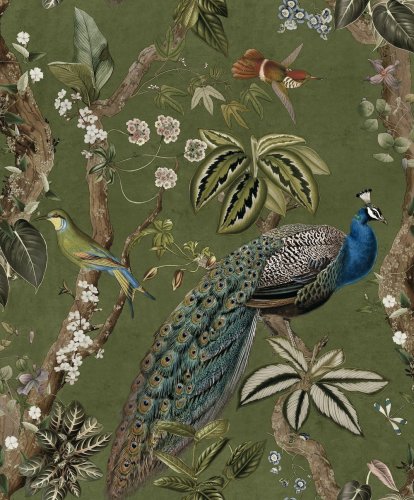 Holden Decor Peacock Cassia Green Wallpaper Long