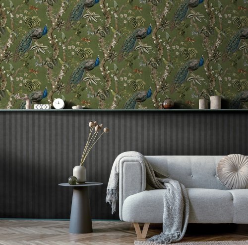 Holden Decor Peacock Cassia Green Wallpaper Room 2