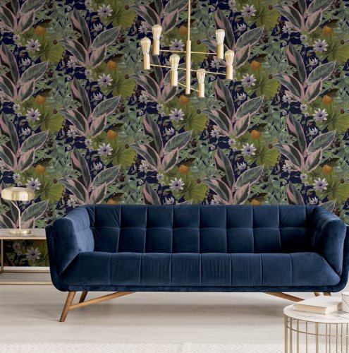 Arthouse Passion Flower Navy Wallpaper 921703