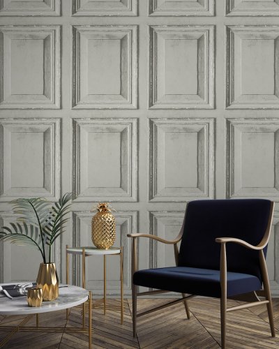 Grandeco Wood Panels Grey Wallpaper A49202