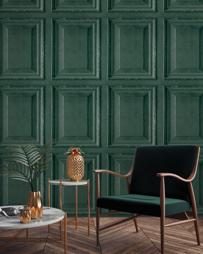 Grandeco Wood Panels Green Wallpaper A49204