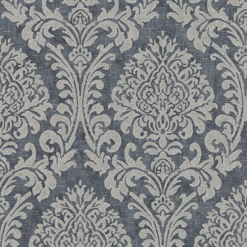 Grandeco Chenille Damask Navy Wallpaper A50101