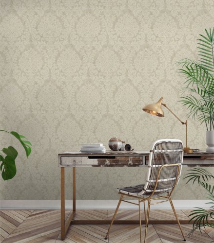 Grandeco Chenille Damask Gold Wallpaper A50102