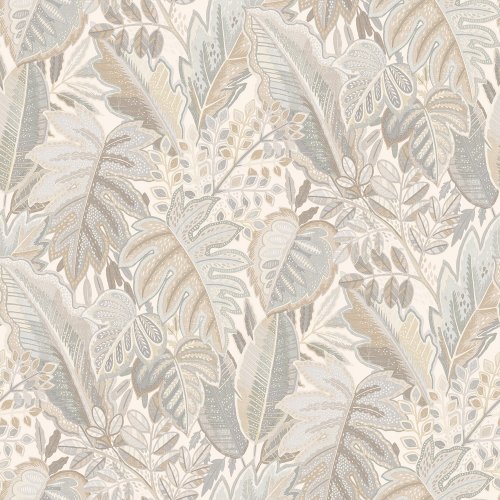 Grandeco Tribal Leaf Whites Wallpaper