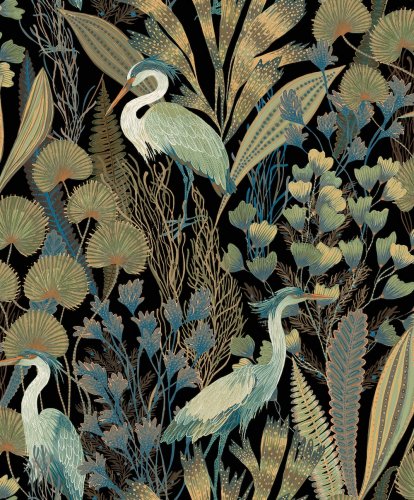 Grandeco Tropical Cranes Black Wallpaper A63201