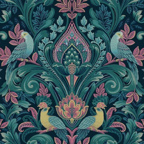 Grandeco Arcadia Opulent Damask Navy & Pink Wallpaper