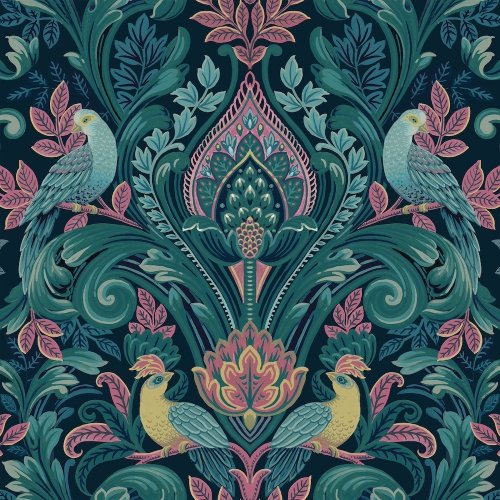 Grandeco Arcadia Opulent Damask Navy & Pink Wallpaper