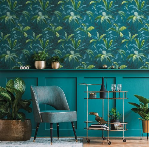 AS Creation Jungle Leaves Teal Wallpaper 377044