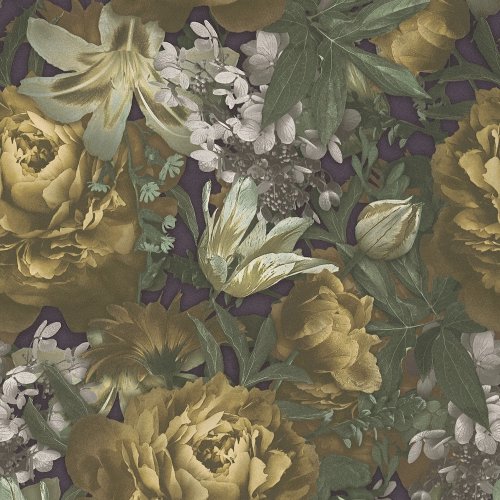 Galerie Antique Floral Motif Yellow/Cream/Green Wallpaper