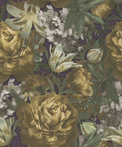 Galerie Antique Floral Motif Yellow/Cream/Green Wallpaper Long