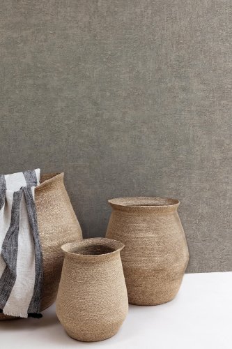 Grandeco Boutique Belize Plain Texture Grey Wallpaper Room