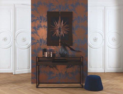 Casadeco Josephine Foil Blue/Copper Wallpaper