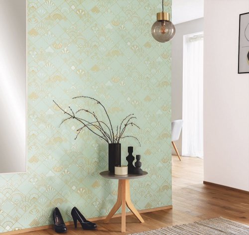 Caselio Golden Years Green Wallpaper - CLEARANCE