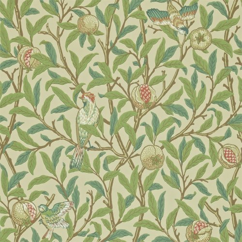 Morris & Co Bird and Pomegranate Bayleaf & Cream Wallpaper