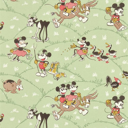 Sanderson Mickey At The Farm Macaron Green Wallpaper