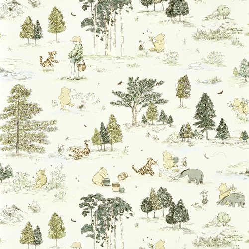 Sanderson Whinnie the Pooh Macaron Green Wallpaper