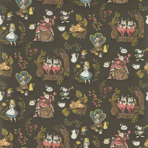 Sanderson Alice in Wonderland Chocolate Wallpaper