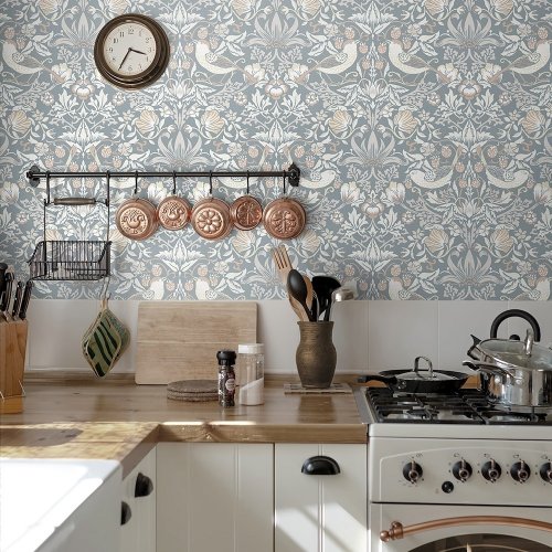 Galerie Fragaria Garden Blue/White/Blush Wallpaper Room