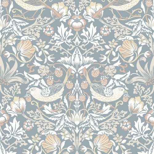 Galerie Fragaria Garden Blue/White/Blush Wallpaper