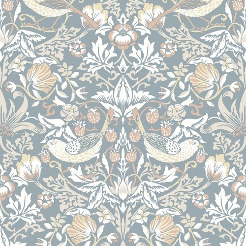 Galerie Fragaria Garden Blue/White/Blush Wallpaper