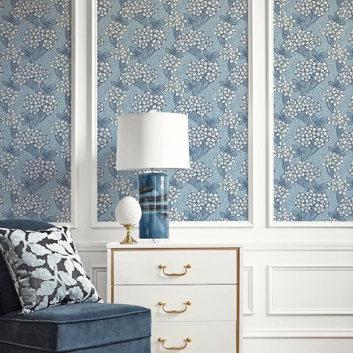 Galerie Floral Vine Skye Blue/White Wallpaper Room 2