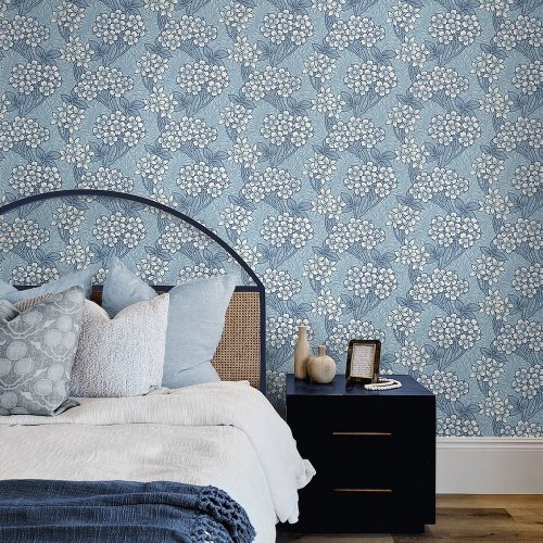 Galerie Floral Vine Skye Blue/White Wallpaper Room