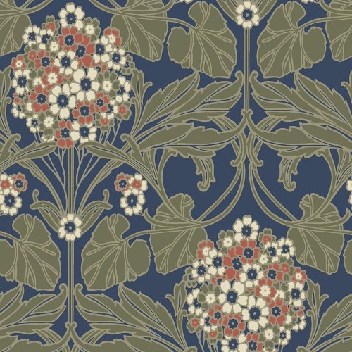 Galerie Floral Hydrangea Nave/Olive/White/Red Wallpaper