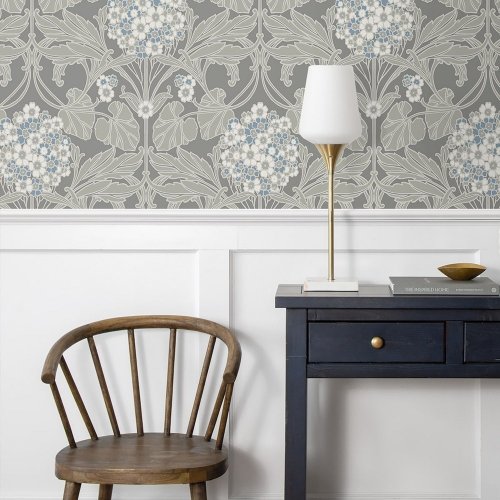 Galerie Floral Hydrangea Grey/Taupe/Blue/White Wallpaper Room 2