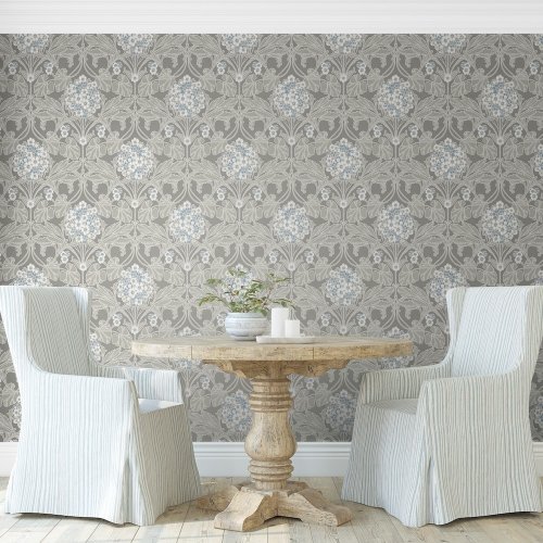 Galerie Floral Hydrangea Grey/Taupe/Blue/White Wallpaper Room