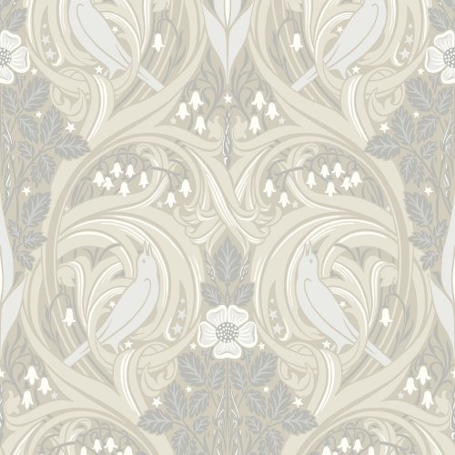 Galerie Bird Scroll Beige/Cream/Grey Wallpaper