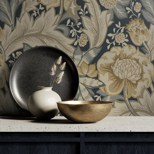 Galerie Acanthus Garden Midnight Blue/Beige Wallpaper Room 2