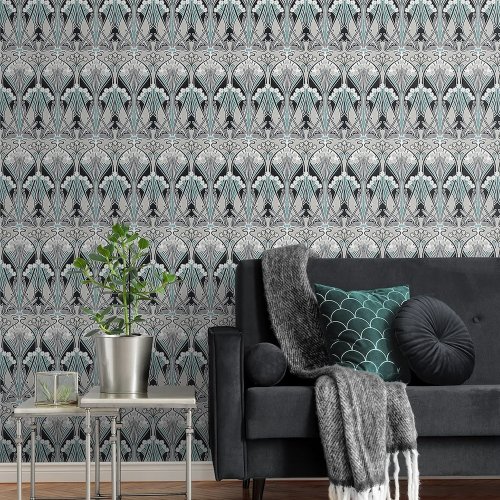 Galerie Dragonfly Damask Black/Blue/Grey Wallpaper Room