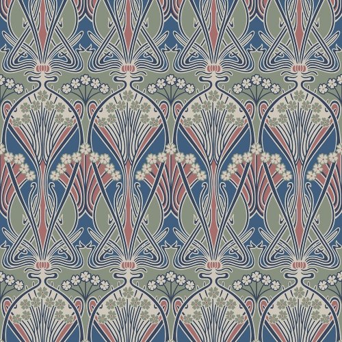 Galerie Dragonfly Damask Green/Blue/Red Wallpaper
