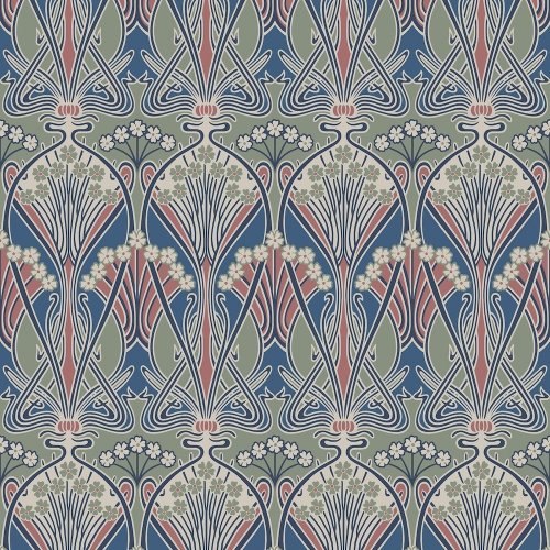 Galerie Dragonfly Damask Green/Blue/Red Wallpaper