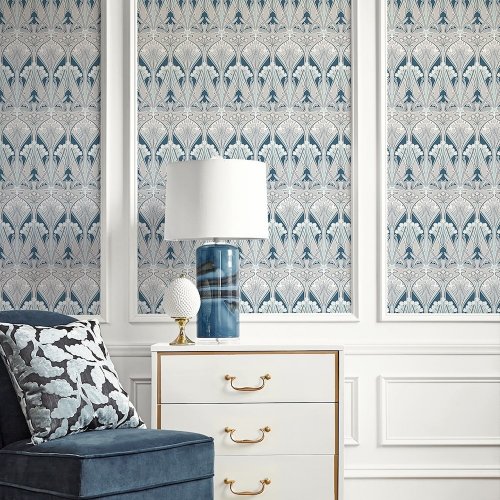 Galerie Dragonfly Damask Aegean Blue & Dewdrop Wallpaper Room 2