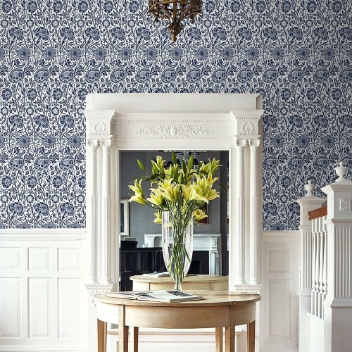 Galerie Tonal Floral Trail Blue/White Wallpaper Room