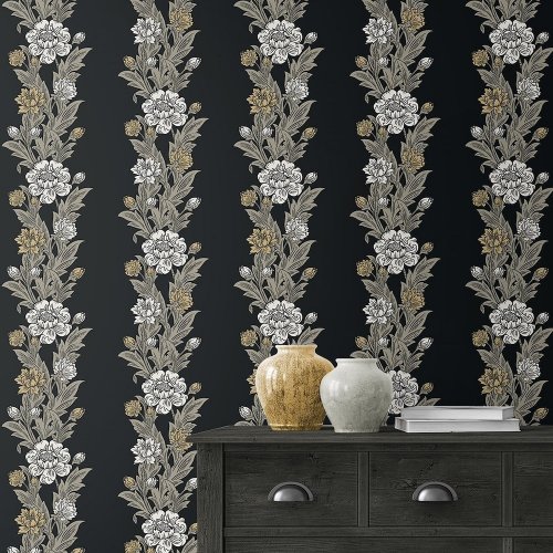 Galerie Blooming Stripe White/Beige/Black Wallpaper Room 2